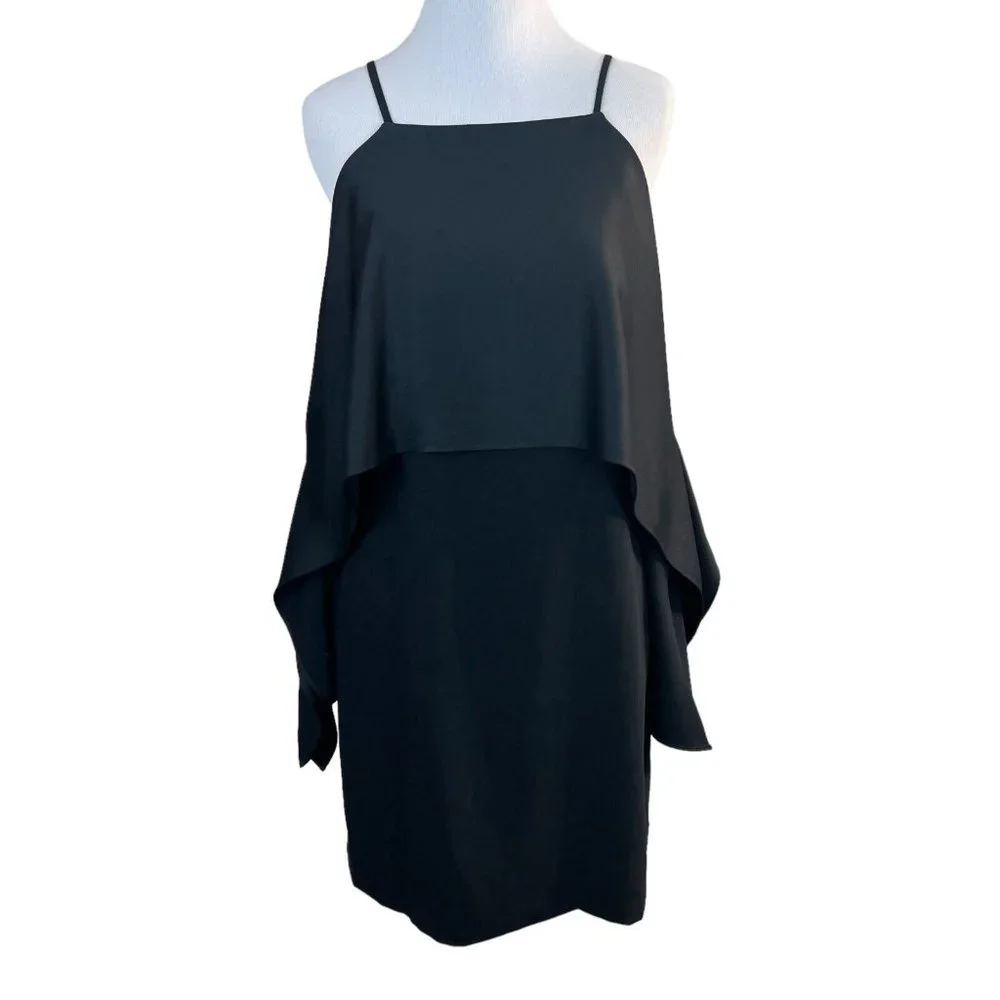 TRINA TURK Dress 4 Black Cold‎ Shoulder Flutter Sleeve Flounce Cocktail Sheath